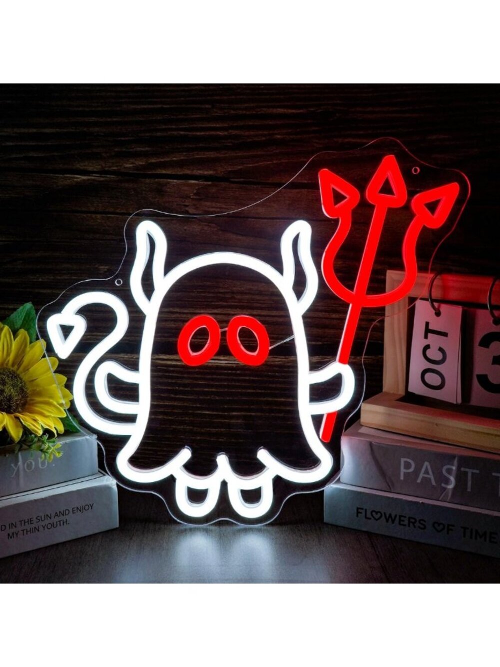 Cute Devil Neon Sign LED Light - Spooky Halloween Room Decor, Aesthetic Wall Art